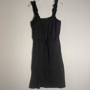 WHO What Wear Little Black Drawstring Waist Dress Gathered Straps Medium | Poshmark