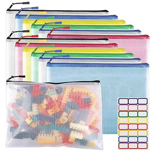 12pcs Large A4 Mesh Zipper Pouch File Bags YOPCDJ Reusable Zippered Pouches for Organizing Classroom, Board Game Storage, Puzzle Bags | Amazon (US)