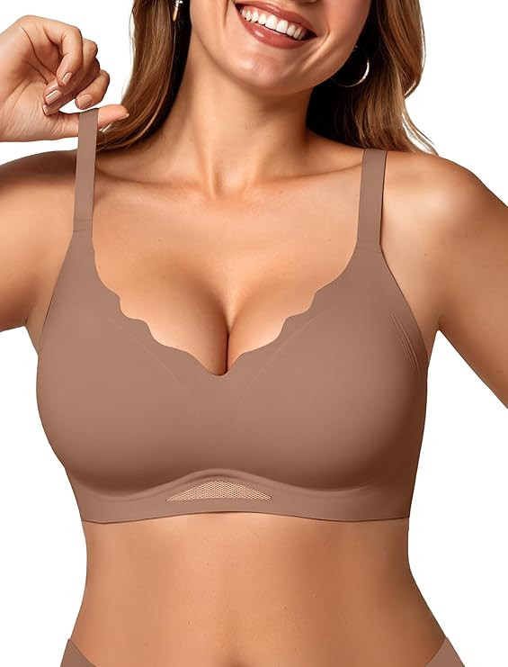 OEAK Womens Wireless Bras Scalloped Push Up Bralettes No Underwire Supportive Tshirt Bra Seamless... | Amazon (US)