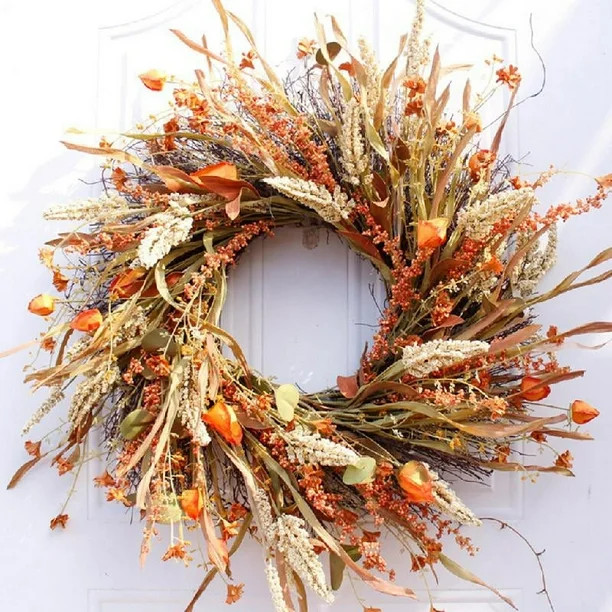 TONKBEEY 24 Inch Fall Wreath Front Door Wreath Harvest Wheat Grain Garland Autumn Wreaths for Wal... | Walmart (US)