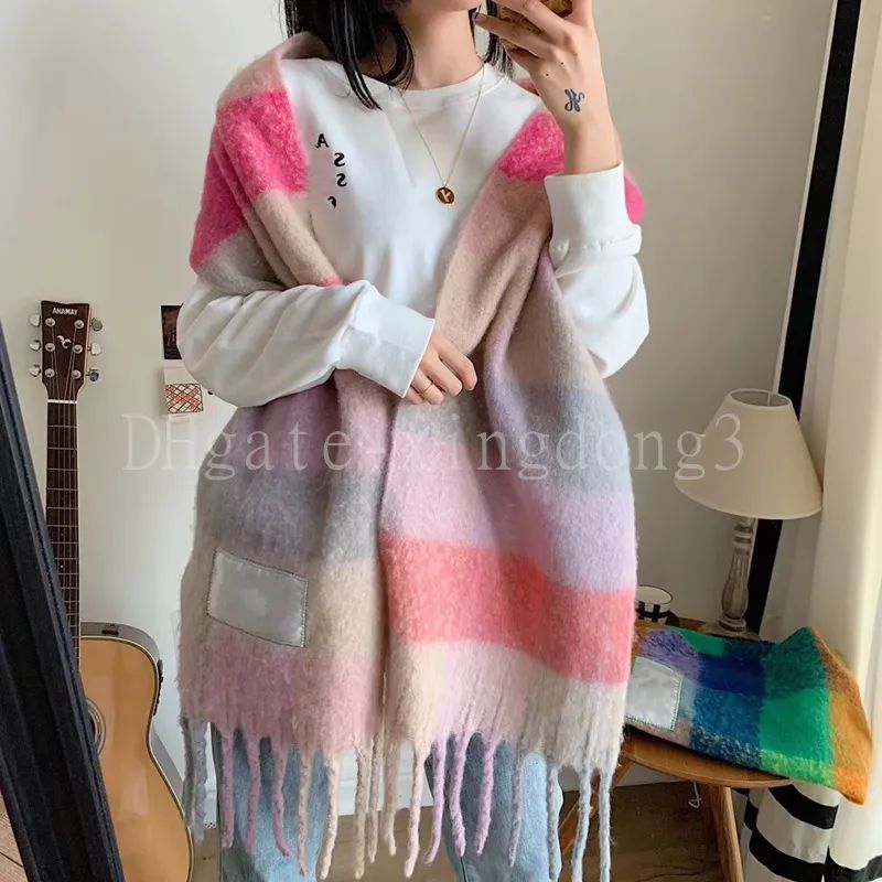 Winter sacrf designer cashmere as scarf mens women studio shawl rainbow colour chequered tassel s... | DHGate