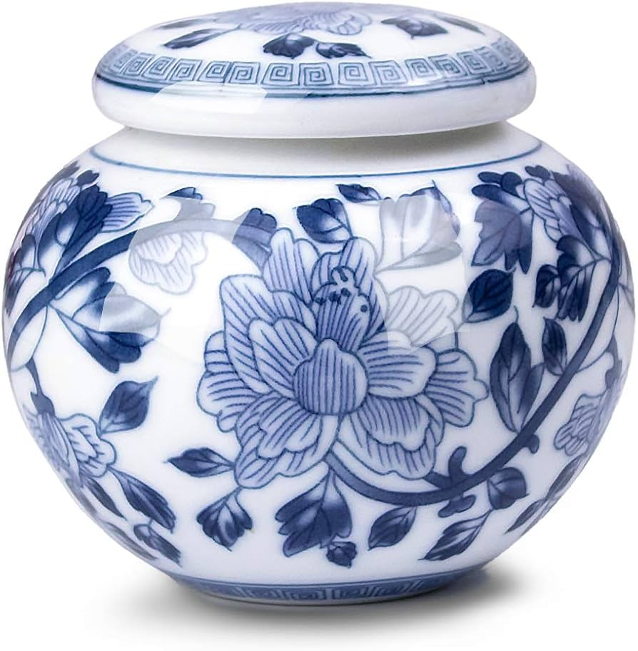 Dahlia Blue and White Porcelain Tea Canister for Loose Tea, Airtight Jingdezhen Tea Caddy, Peony ... | Amazon (US)