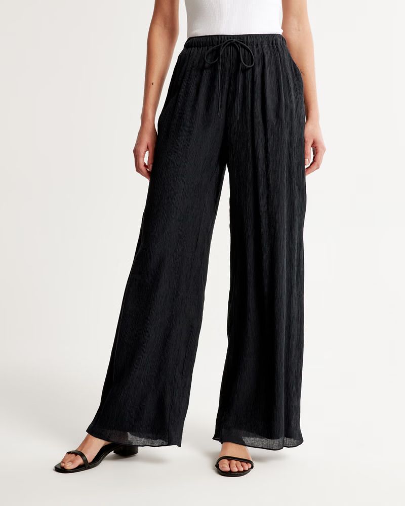 Crinkle Textured Pull-On Wide Leg Pant | Abercrombie & Fitch (US)