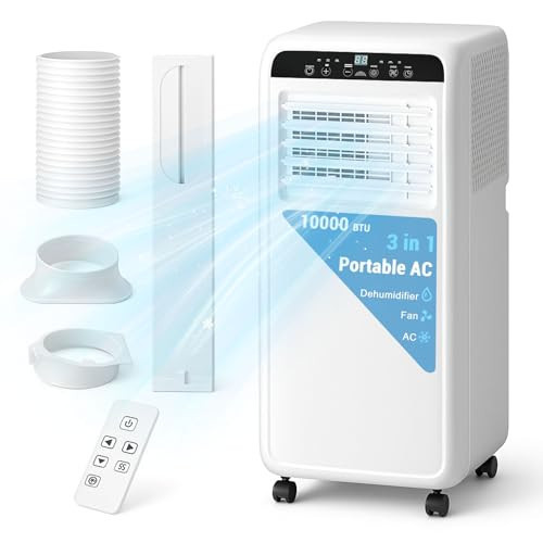 Erivess Portable Air Conditioners 10,000 BTU, 3-in-1 Air Conditioner Portable Up to 500 Sq.Ft. with Cool, Fan, Dehumidifier, Portable AC Unit with Remote Control & 24H Timer, Installation Kits | Amazon (US)