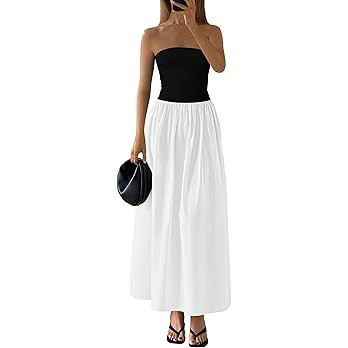 PRETTYGARDEN Women 2026 Summer Elegant Strapless Maxi Dress Tube Top Dress A Line Flowy Long Wedd... | Amazon (US)