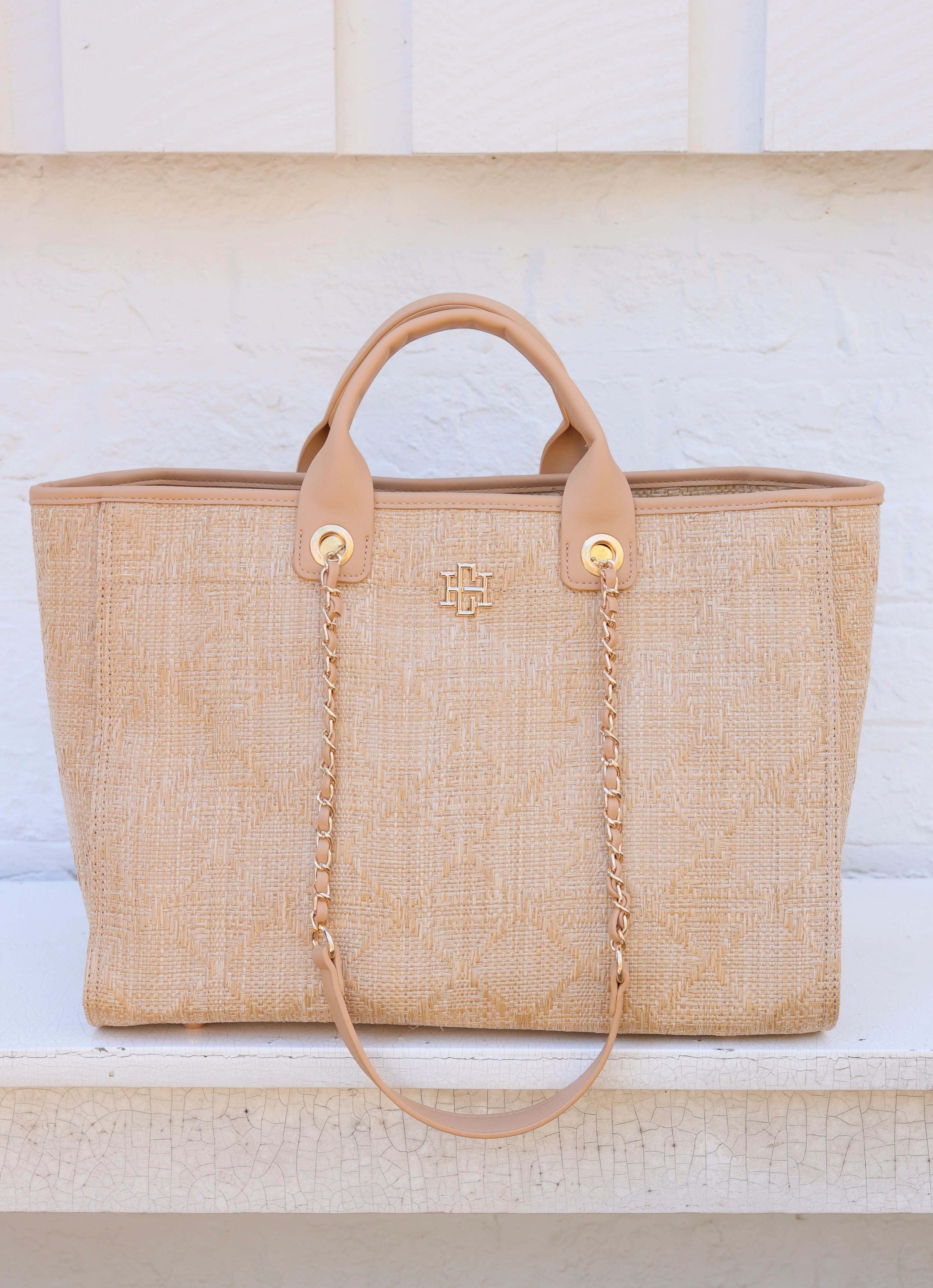 Melissa Tote Bag Natural Lattice Tan | Caroline Hill