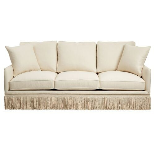 Portsmouth Fringe 3-Seat Sofa - Cream Linen | Couch, Settee - Beige - Comfortable, Durable, Exclusive | One Kings Lane