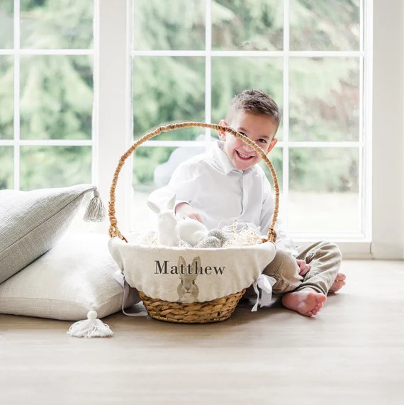 Bunny Personalized Basket Liner  Customized Easter Basket | Etsy | Etsy (US)