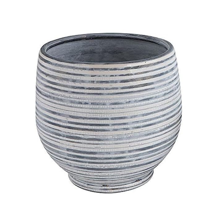 8-1/4" Round x 7-3/4"H Stoneware Planter, Grey & White Stripe | Amazon (US)