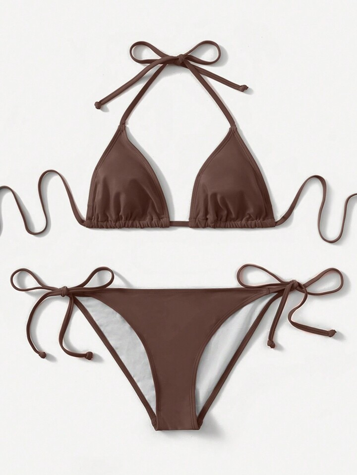 Swim Basics Vacation Beach Solid Color Bikini Set Summer | SHEIN
