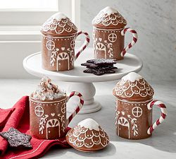 Gingerbread House Lidded Stoneware Mugs - Set of 4 | Pottery Barn (US)