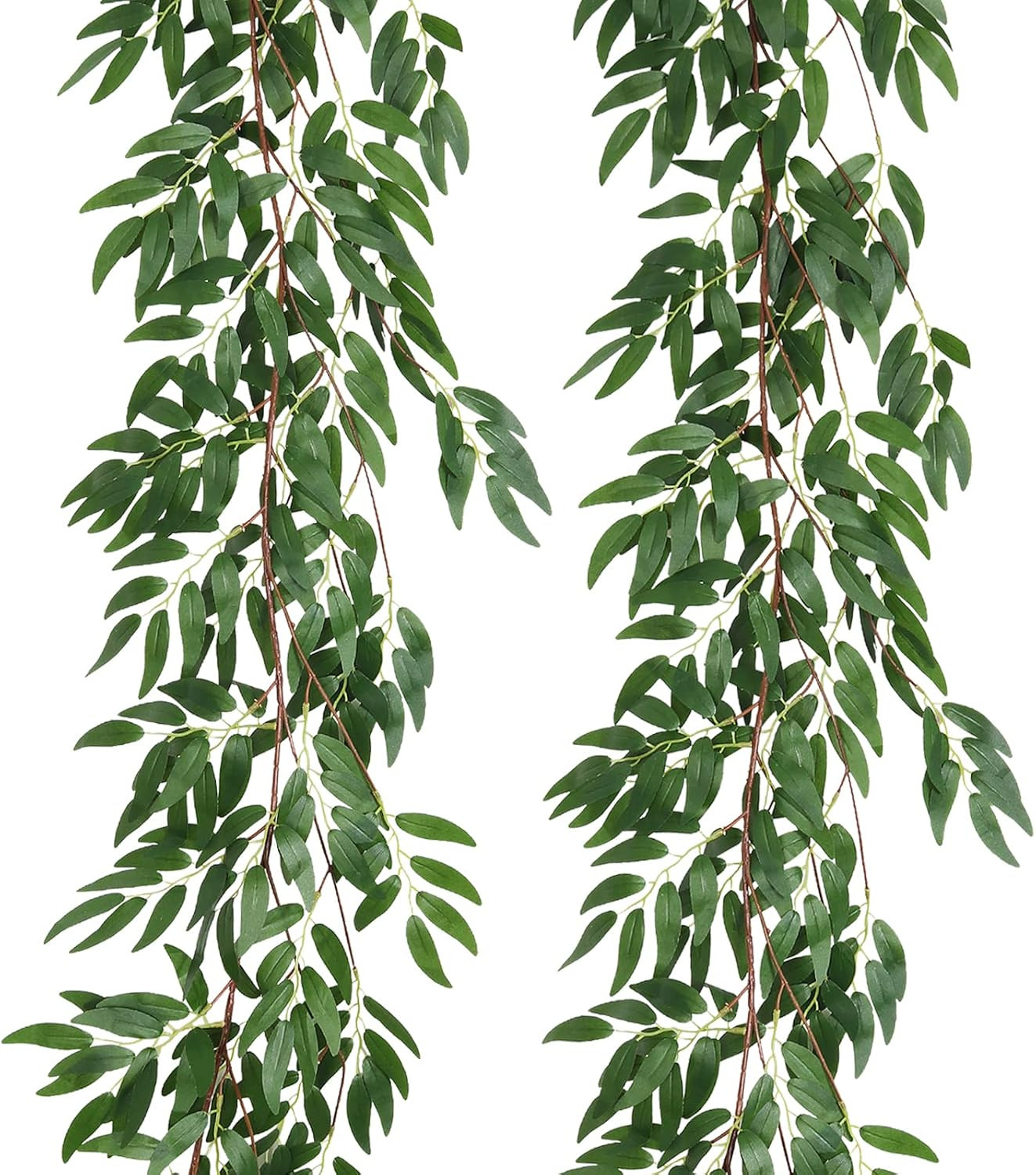 RECUTMS Artificial Willow Leaves Vine Twigs 2Pcs 5.7Ft Fake Hanging Ivy Plants Silk Green Leaf Ra... | Amazon (US)