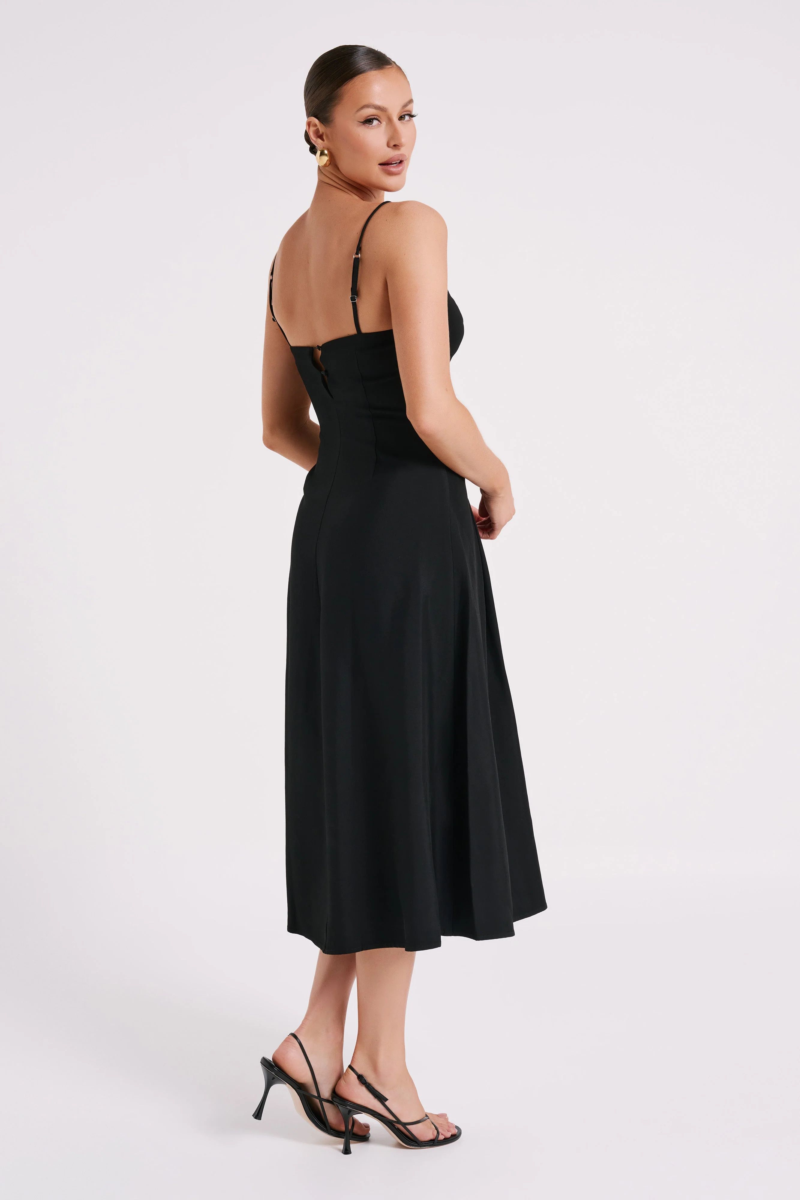 Alaina A-Line Midi Dress - Black | MESHKI US