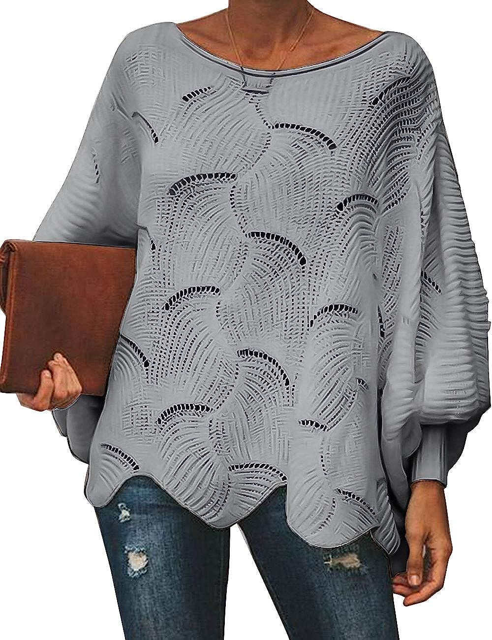 Cogild Women's Knit Sweater Batwing Sleeve Crew Neck Irregular Hem Hollow Casual Loose Pullover J... | Amazon (US)
