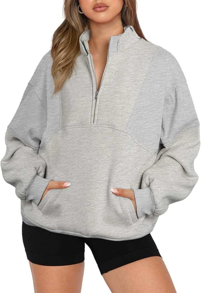 BLENCOT Women Half Zip Oversized Sweatshirts Long Sleeve Fleece Trendy Cropped Pullover Workout W... | Amazon (US)