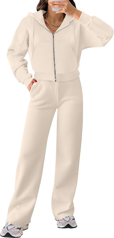 ANRABESS Women 2 Piece Outfits Sweatsuit Zip Up Crop Hoodies SweatPants Lounge Matching Sweat Set... | Amazon (US)