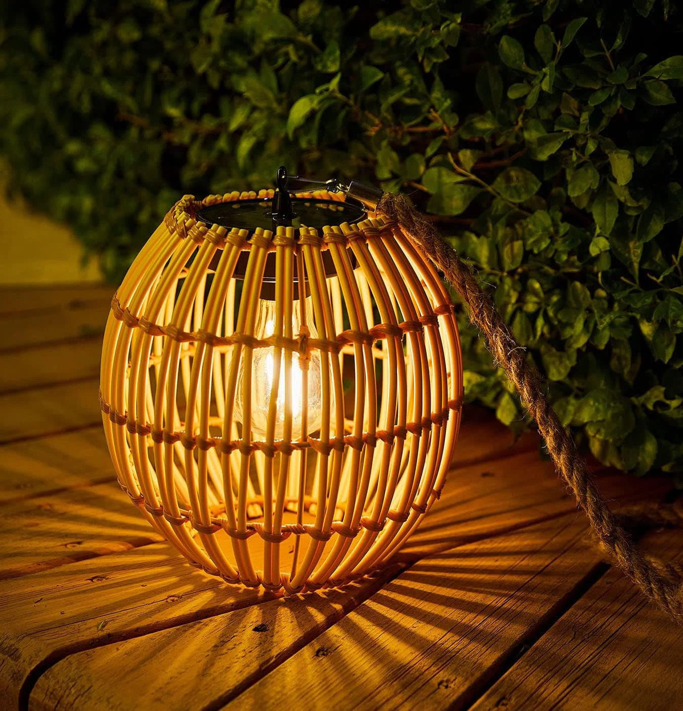 Large Hanging Waterproof Solar Rattan Lantern with Twine Handle & Edison Bulb - Bright Outdoor So... | Wayfair North America