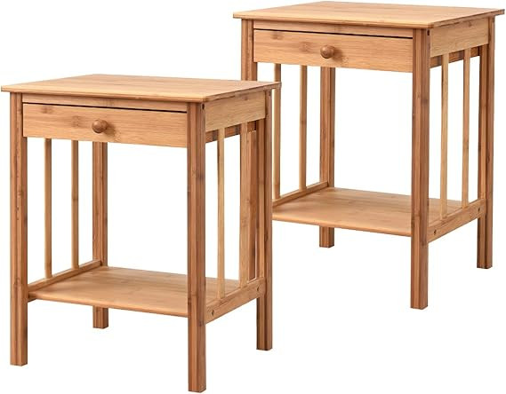 Giantex Nightstand Bamboo End Table W/Drawer and Storage Shelf Multipurpose for Bedroom Living Ro... | Amazon (US)