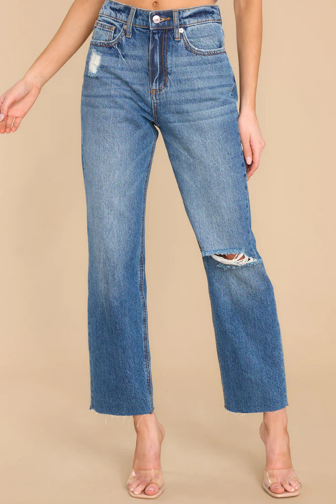 My Happy Dance Medium Wash Distressed Jeans | Red Dress 