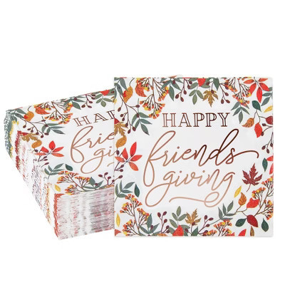Sparkle and Bash 50 Pack Friendsgiving Napkins, 5x5 Inch Cocktail Napkins with Fall Leaves and Rose Gold Foil for Thanksgiving Party | Target