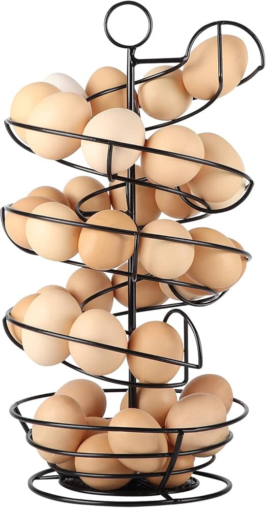 Black Metal Egg Skelter with Storage Basket, Spiral Design Egg Holder for Large Egg for Counterto... | Amazon (US)