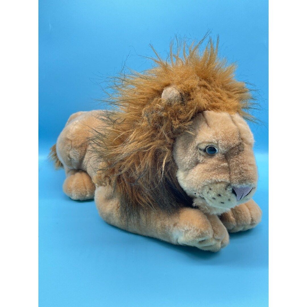 Realistic Lion 19" Stuffed Plush Jungle Cat Beige Lying Down Animal Toy | Etsy (US)