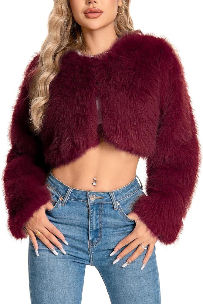 Fur Coats For Women,Plus Size Cropped Faux Fuzzy Jacket Fluffy Fall Coat. | Amazon (US)