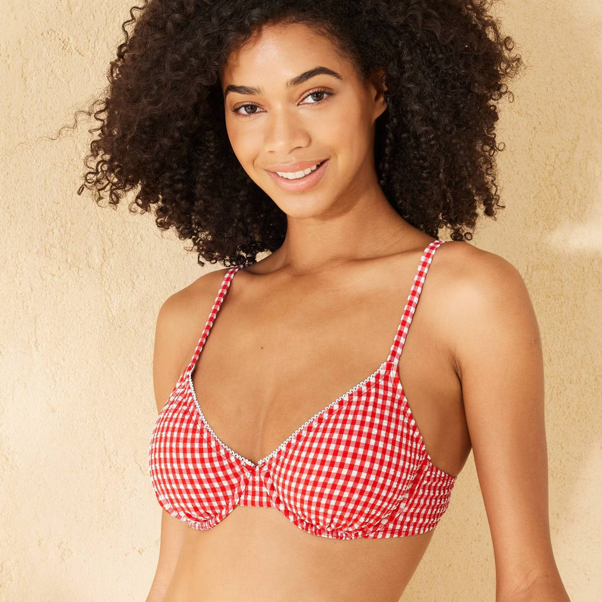 Women's Textured Underwire Bikini Top - Wild Fable™ Red/White Gingham Print | Target