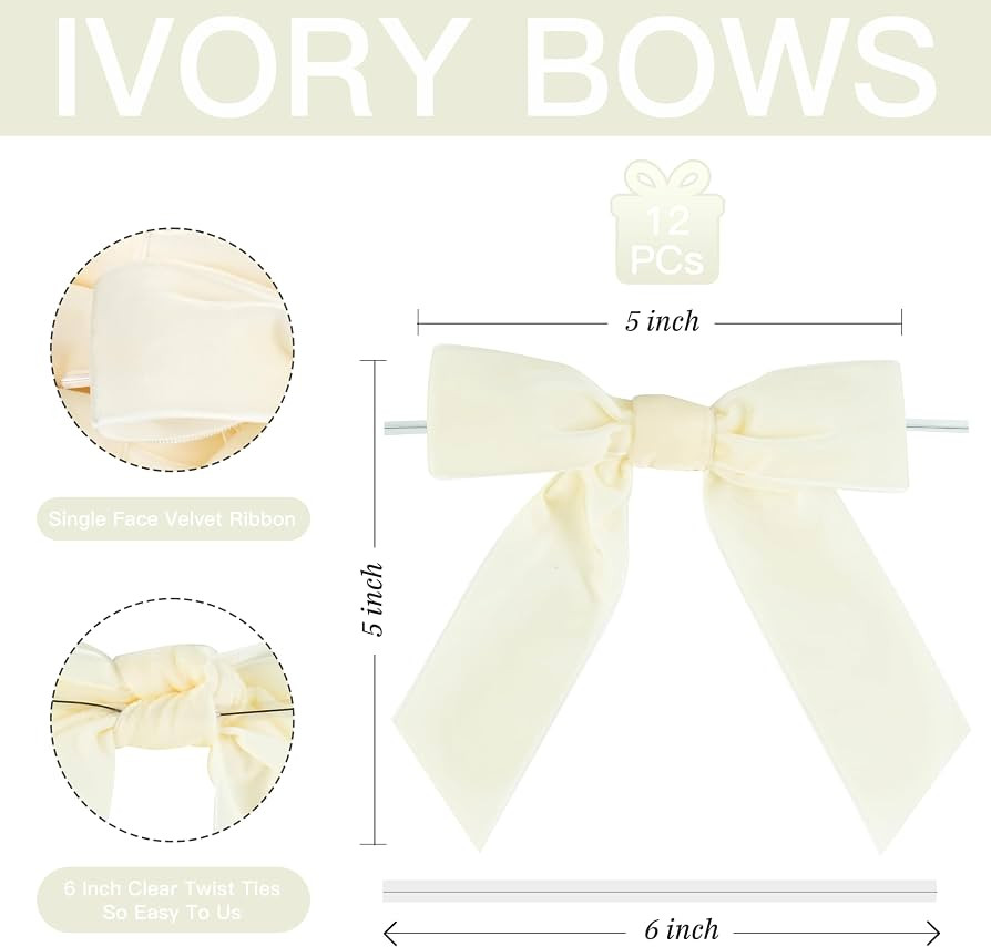 Ivory Velvet Ribbon Christmas Bow 5 Inch Premade Cream Bows for Christmas Tree Hanging Decoration... | Amazon (US)