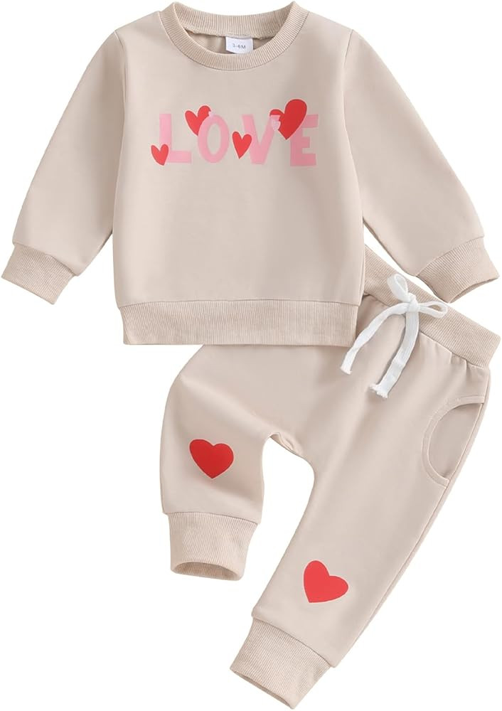 Sunwittafy Toddler Baby Girl 2 Piece Outfit Valentines Day Pants Set Heart Print Long Sleeve Swea... | Amazon (US)