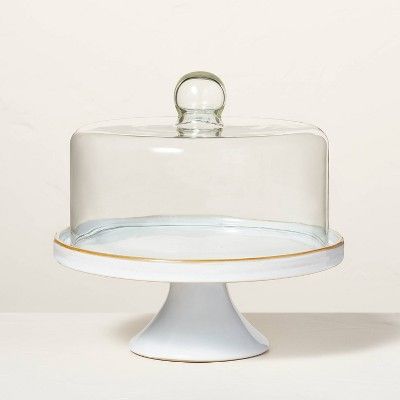 11" Stoneware Reactive Glaze Cake Stand with Glass Cloche Cream - Hearth & Hand™ with Magnolia | Target