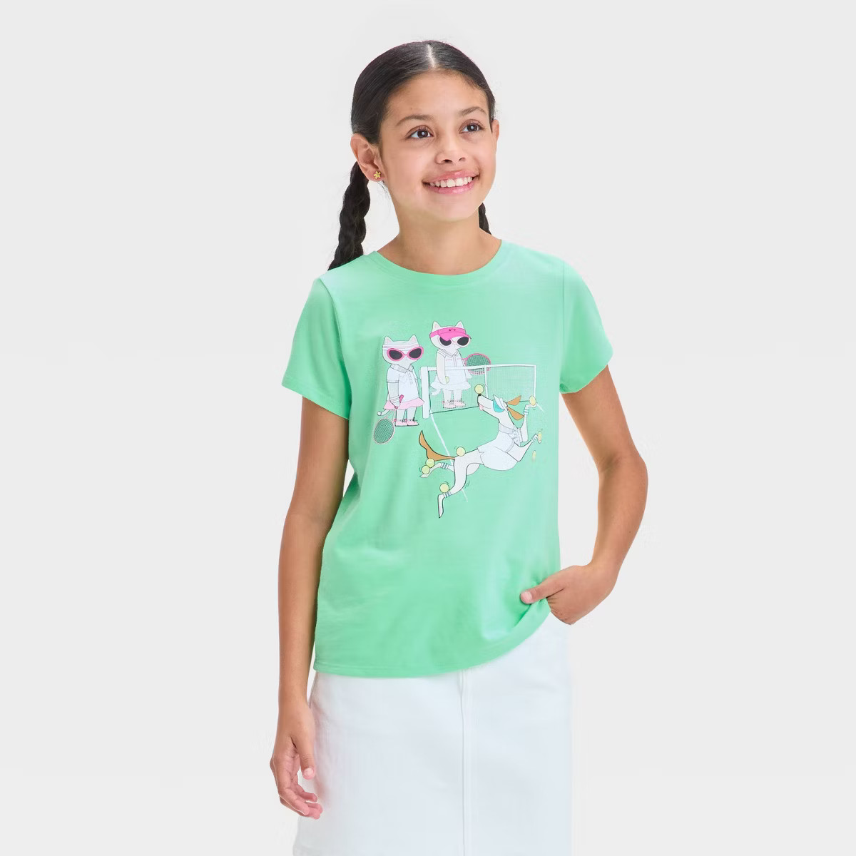 Girls' Short Sleeve Tennis Animals Graphic T-Shirt - Cat & Jack™ Lime Green | Target