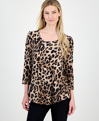 Women's Printed Scoop-Neck 3/4-Sleeve Top | Macy's