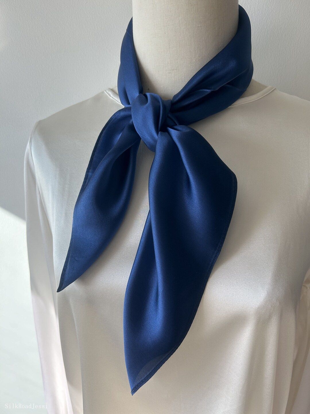 100% Natural Mulberry Silk 26' X 26 Medium Scarf Dark Blue Plain Color Scarf Neckerchief/headband... | Etsy (US)