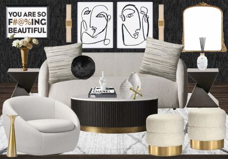 Designer living room with neutral furniture and home decor. Boucle sofa, reeded coffee table, swivel chair , Boucle ottomans  

#LTKstyletip #LTKover40 #LTKhome