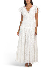 Flutter Sleeve Dropped Waist Eyelet Maxi Dress | Casual Dresses  | Marshalls | Marshalls
