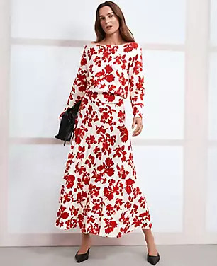 Tropical Pleated Sweater Skirt | Ann Taylor