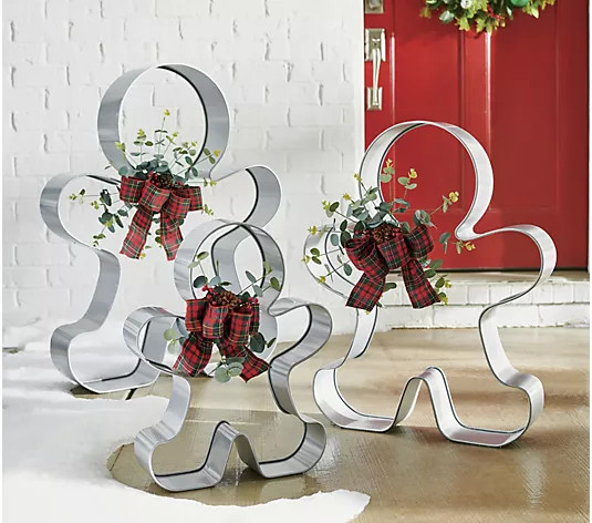 Grandin Road S/3 Silver Gingerbread Men Cookie Cutter Figurines - QVC.com | QVC