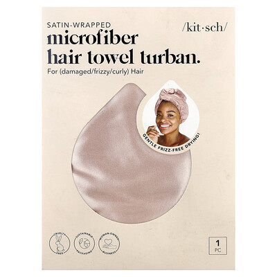 Kitsch, Satin-Wrapped Microfiber Hair Towel Turban, Blush, 1 Towel | iHerb