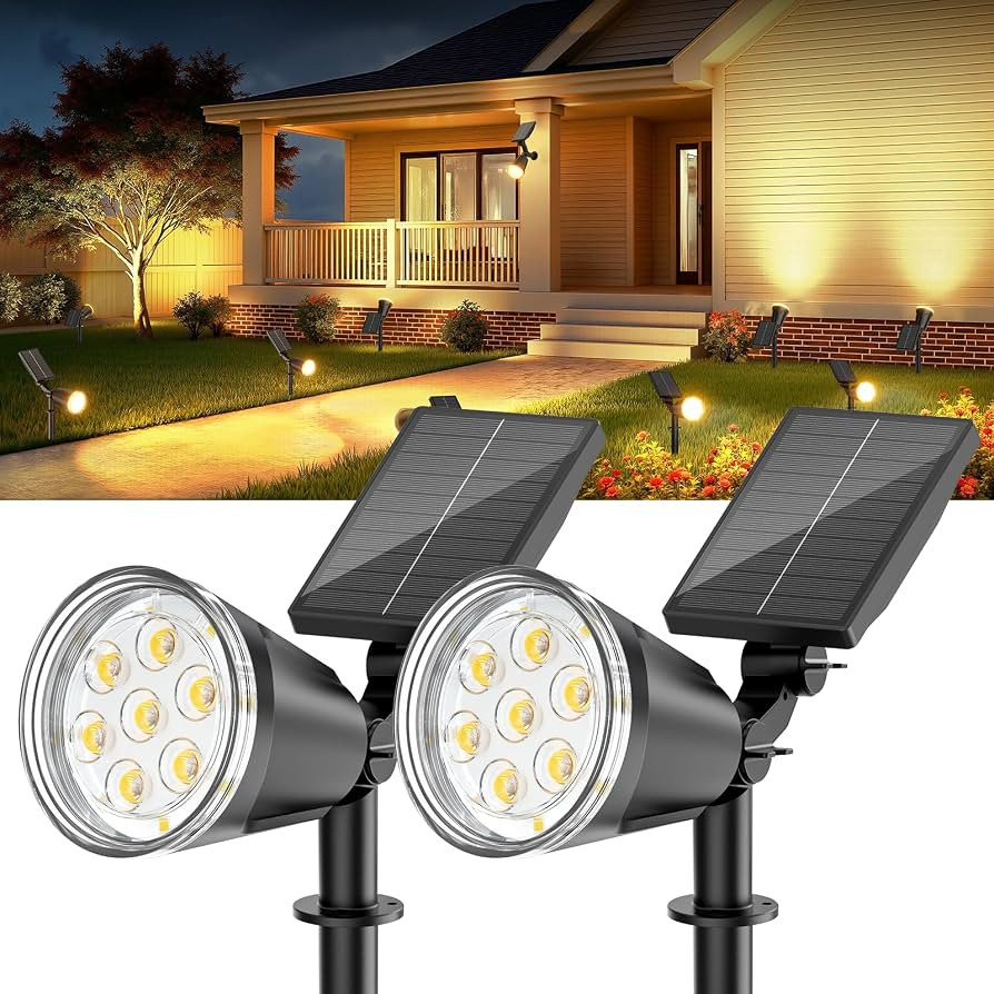 Solar Spot Lights Outdoor Waterproof: 1000LM Big Adjustable Spotlight - 2-in-1 15Hrs+ Long Lastin... | Amazon (US)