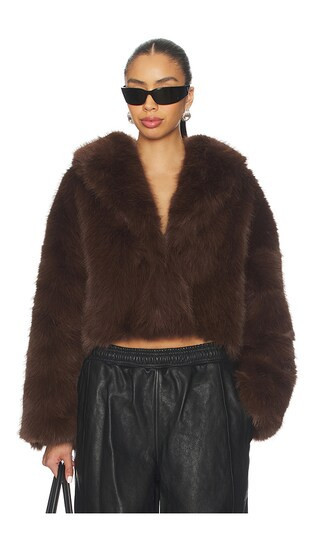 LIONESS Madame Faux Fur Jacket in Chocolate. - size M | Revolve Clothing (Global)
