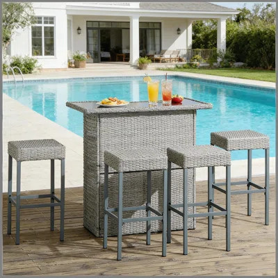 Outdoor Table and Chairs,5 Piece Rattan Bar Set,Conversation Table and Chairs Set | Wayfair North America