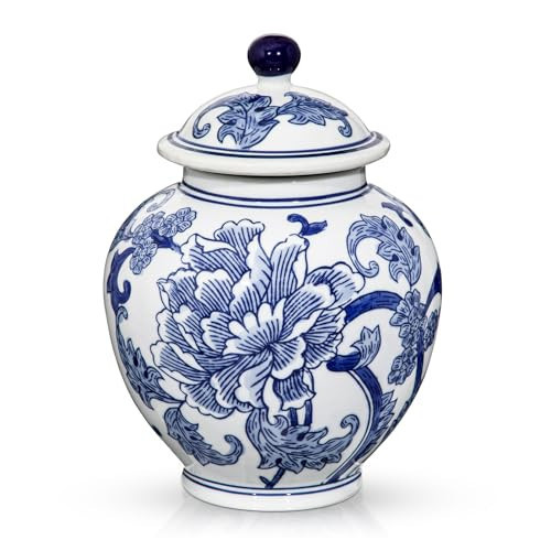 Blue and White Vase Ginger Jar - 8.7" Chinoiserie Decor Ginger Jar Blue & White Porcelain Flowers Ceramic Covered Jars with Lid Chinoiserie Decorative Vase for Home Room Office Tabletop Centerpieces | Amazon (US)