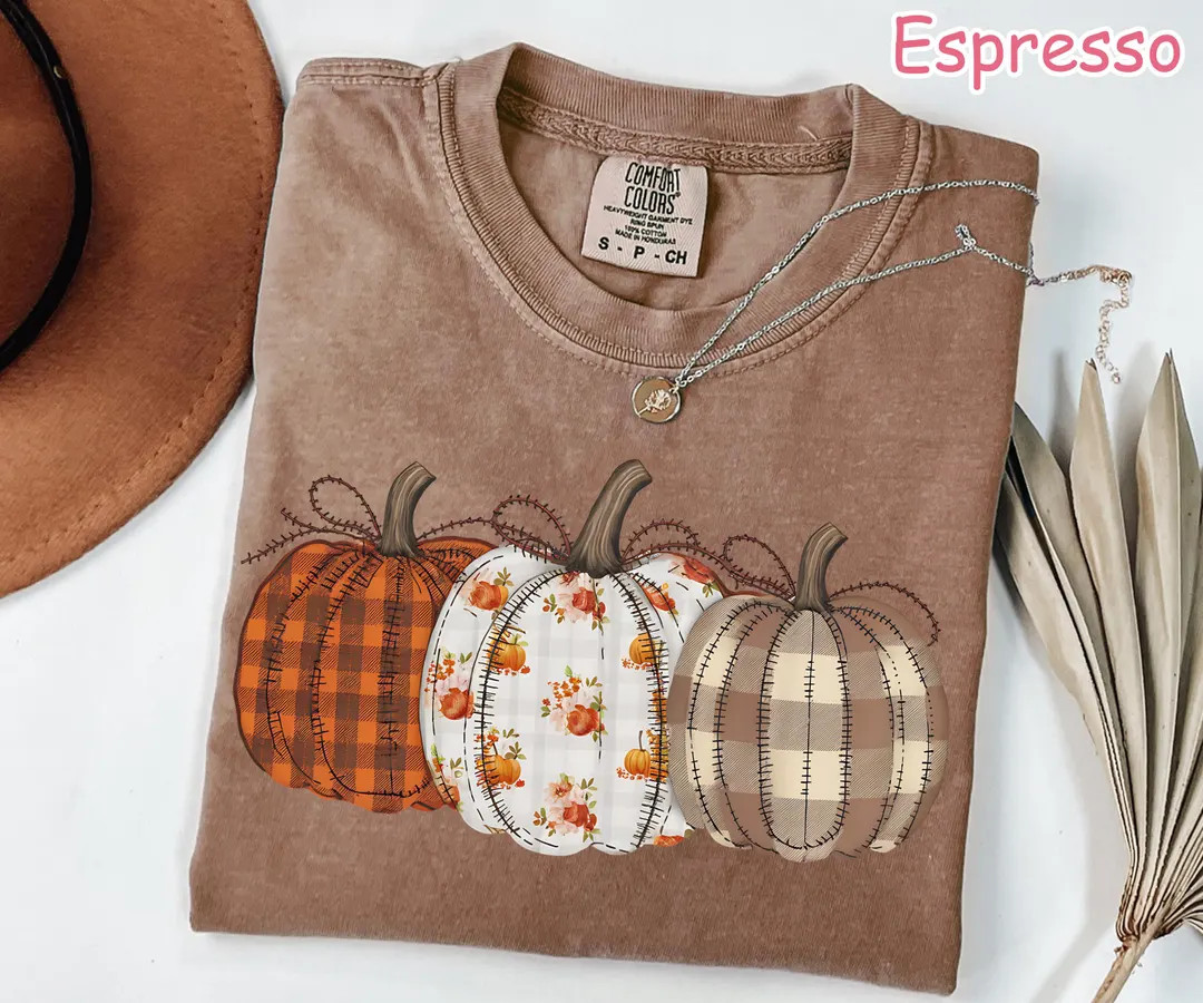 Comfort Colors® Pumpkin Shirt, Boho Fall Pumpkin T-shirt, Patchwork Pumpkin Tee, Cute Autumn Shi... | Etsy (US)