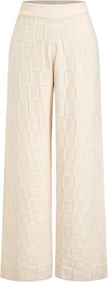 CIDER Lounge Pants Women Wide Leg Mid Waist Ribbed Knit Pants Casual Solid Warm Wool-Blend Sweatp... | Amazon (US)