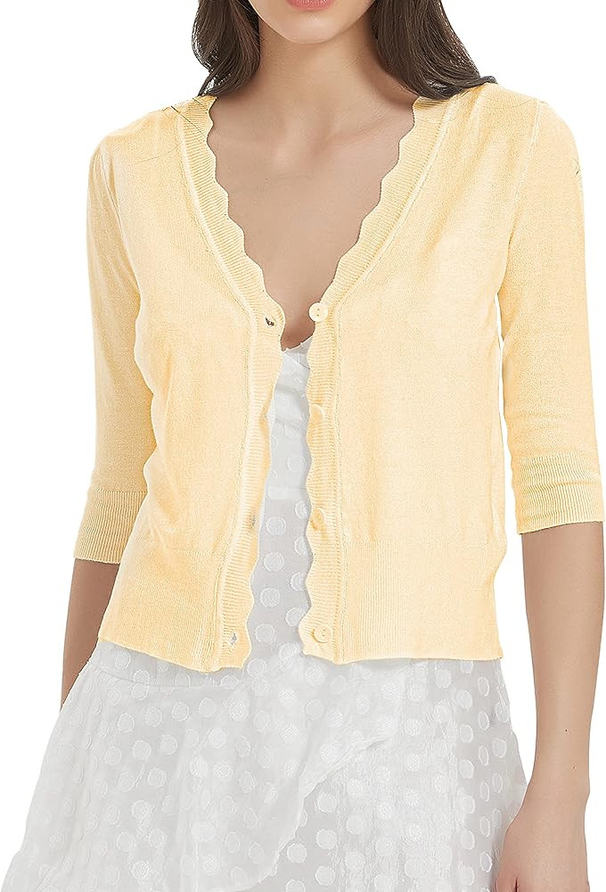 Women's Short Sleeve Cropped Cardigan Button Down Sweater Lightweight Knit Shrugs | Amazon (US)