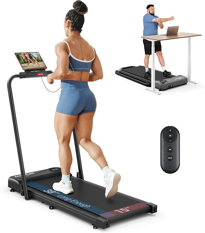 THERUN Walking Pad, 2 in 1 Foldable Treadmills for Home, 2.5HP Under Desk with Handle Bar, 16" Wi... | Amazon (US)