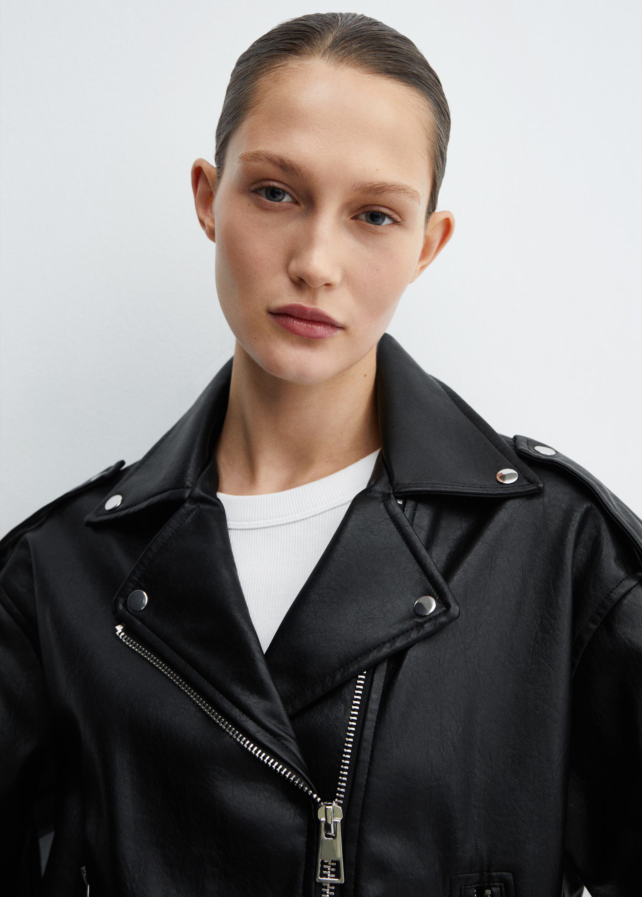 Leather-effect biker jacket - Woman | MANGO USA | MANGO (US)