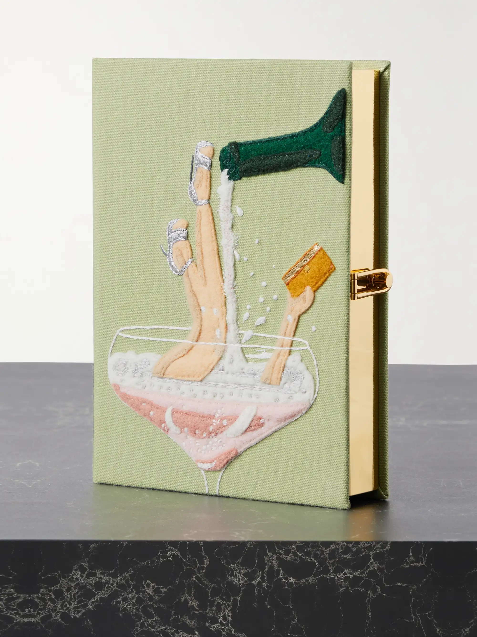 The Art of Drinking Champagne embroidered appliquéd canvas clutch | NET-A-PORTER (UK & EU)