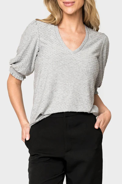Clip Dot Elbow Puff Sleeve V-Neck | Gibson